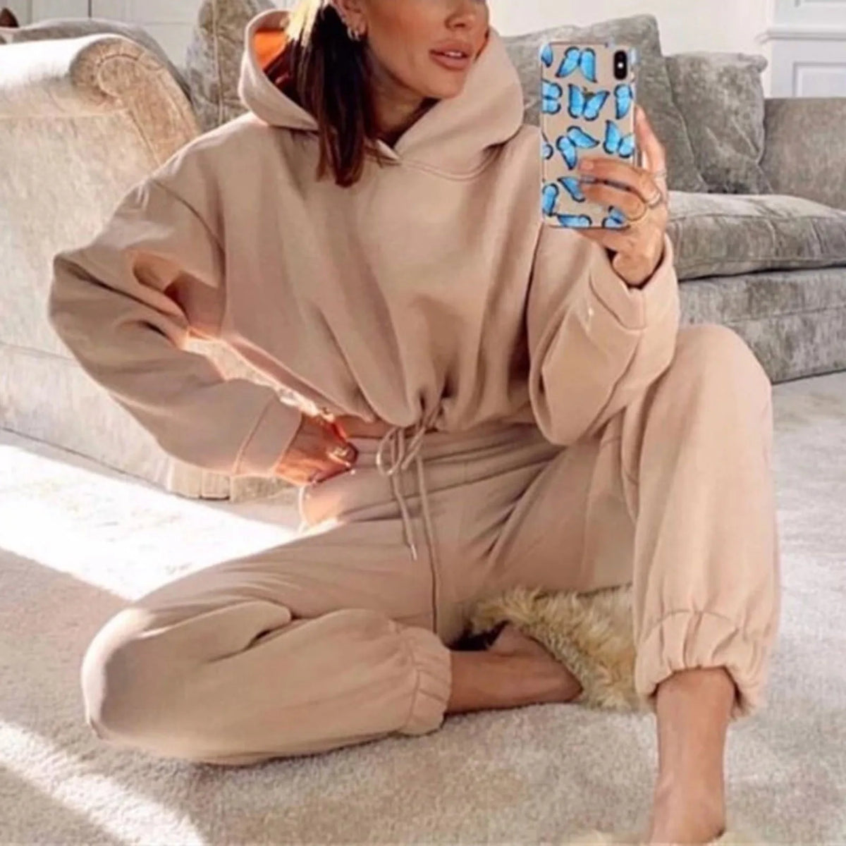 Winter Tracksuit Oversized Hoodie Sweatpants Sportswear Set