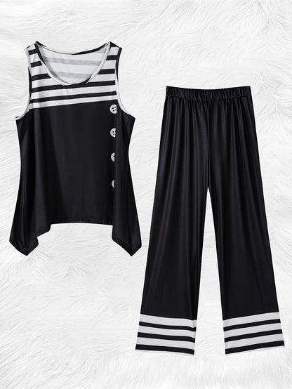 Printed Design Stripes Pattern pants suit