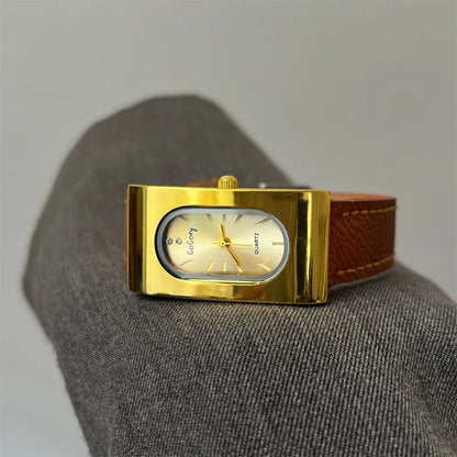 Vintage Rectangular Luxury Quartz Wristwatch