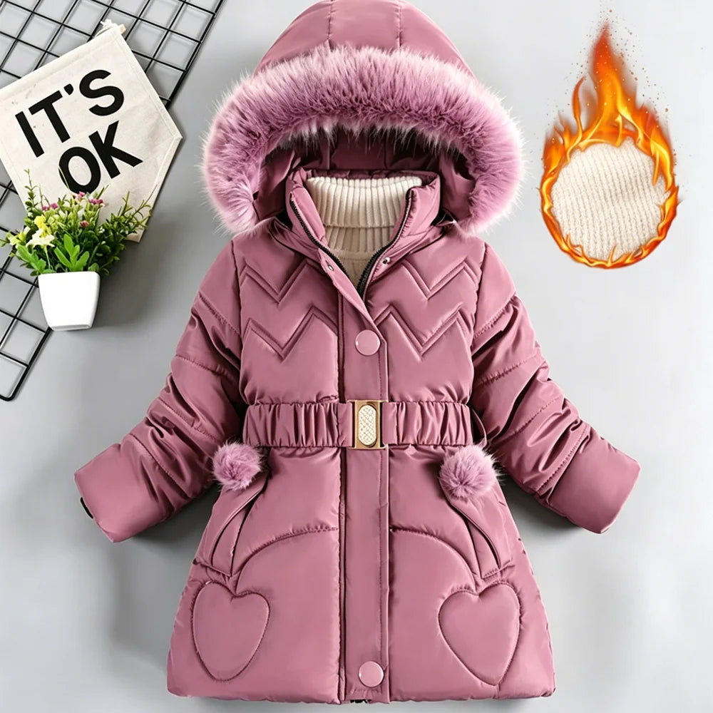 4 5 6 8 10 Years Winter Keep Warm Thicken Hooded Zipper Fur Collar Jacket