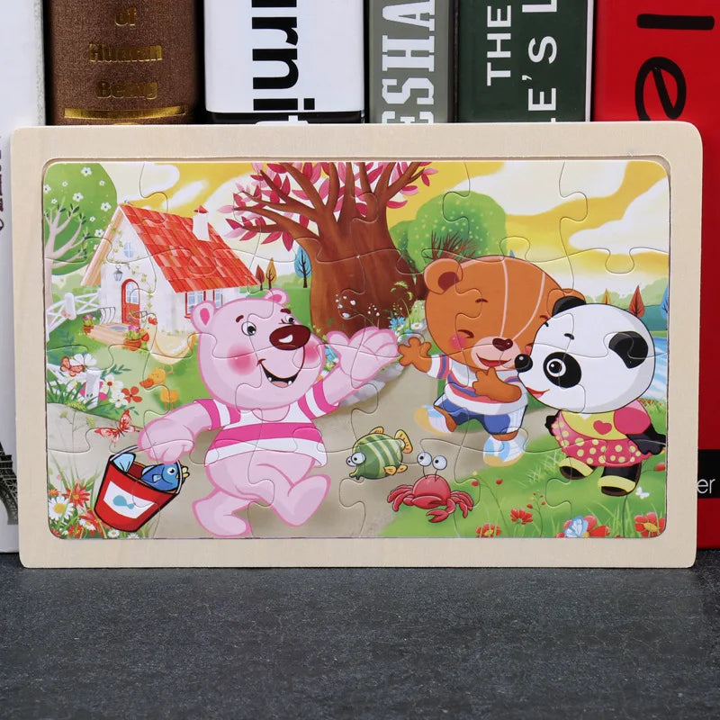 24 Pieces Puzzles Cartoon Animal Wood Jigsaw Learning Toys