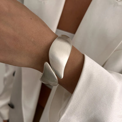 Matte Gold Wave Water Drop Wide Cuff Bracelet