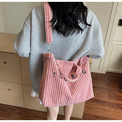 Large Capacity Striped Velvet Handbag Shoulder Crossbody Bags