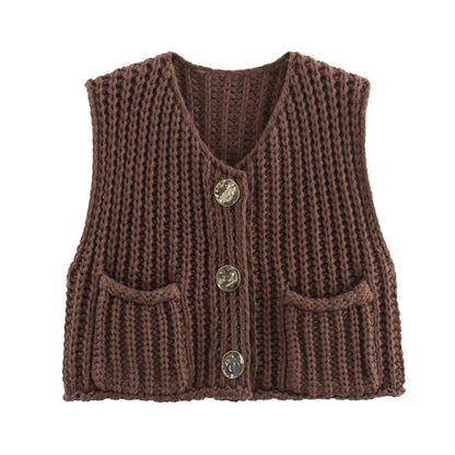 Korean Crop Sweater Vest Solid Loose Casual Sweater Vest