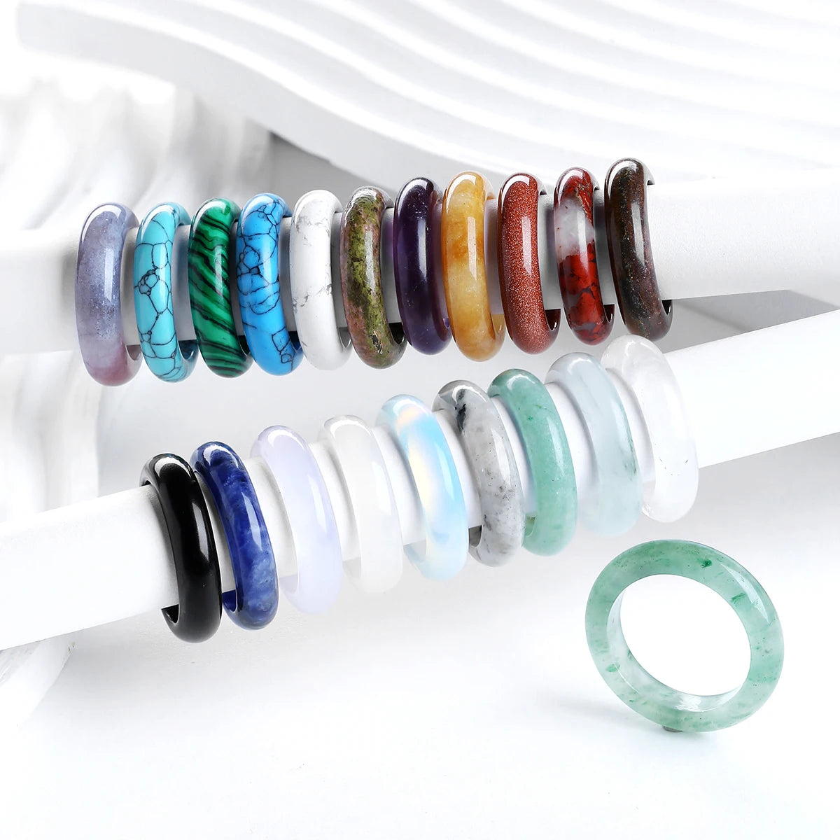 1 Pc Natural Crystal Stone Energy Healing Ring