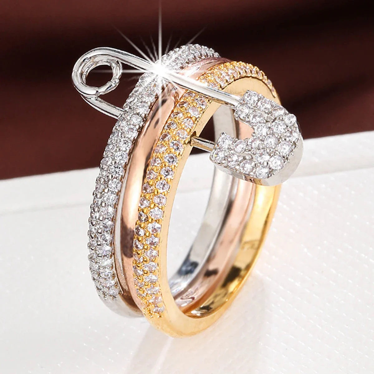 Three Layers Pin Rings CZ Cubic Zirconia Rings