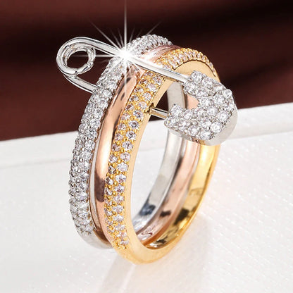 Three Layers Pin Rings CZ Cubic Zirconia Rings