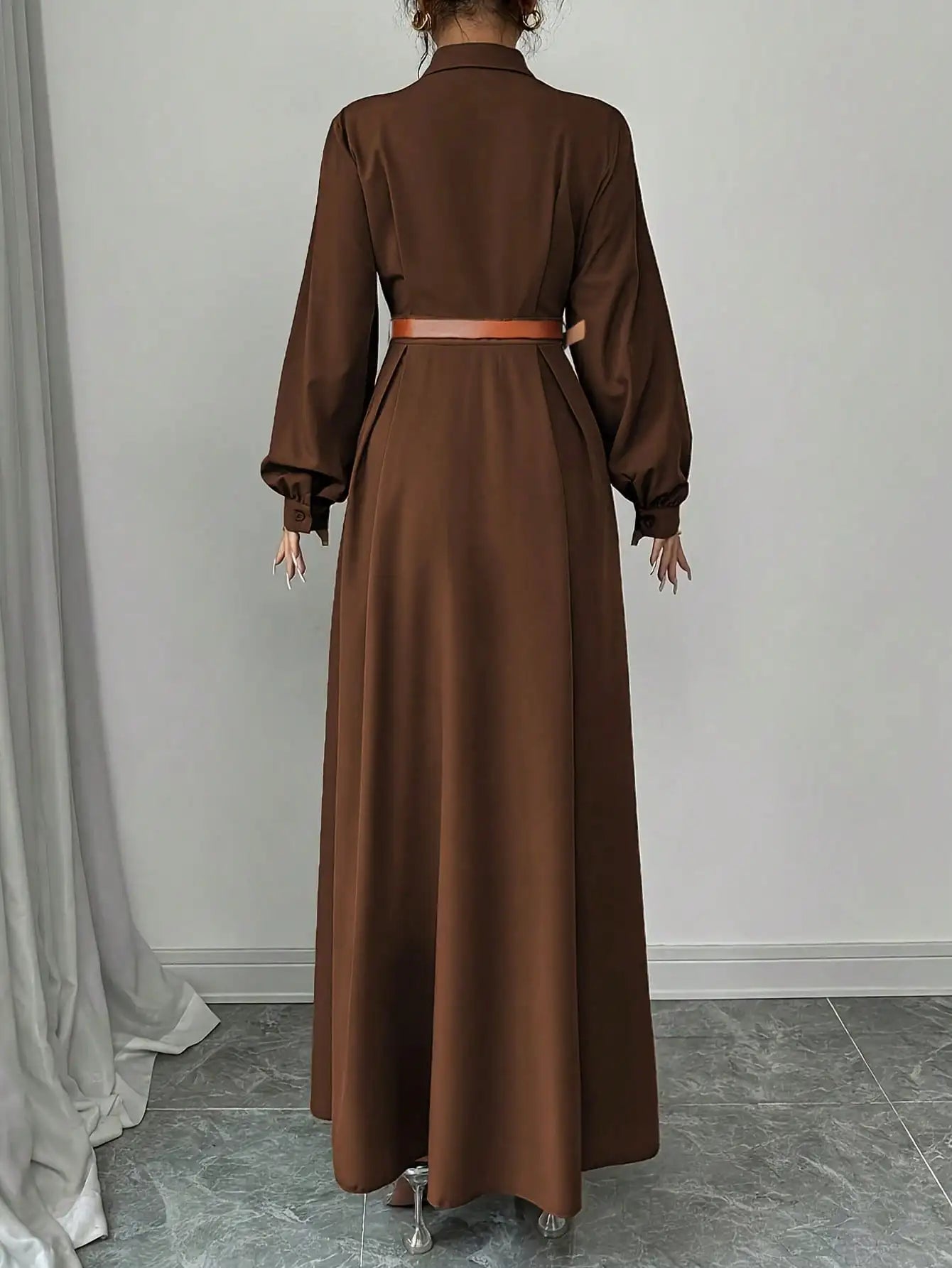 Elegant Long Lantern Sleeve Office Maxi Dresses