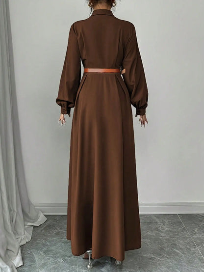 Elegant Long Lantern Sleeve Office Maxi Dresses