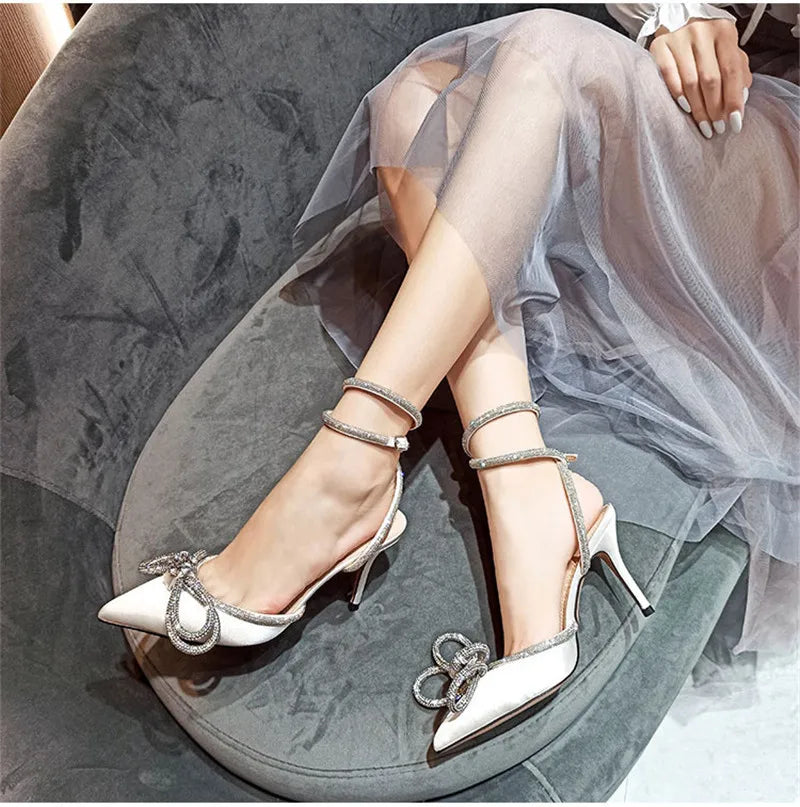 Glitter Rhinestones Crystal Silk Thin High Heels Shoes