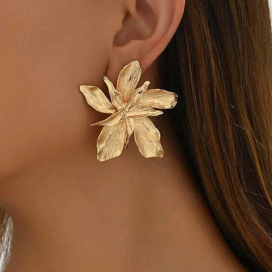 DANA Metal Gold Color Flower Big Earrings