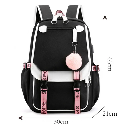 Large USB Port Canvas Schoolbag