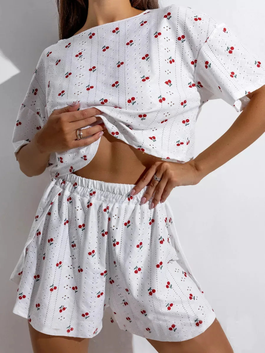 Sexy Split Shorts Crew Neck Top Pajamas Set