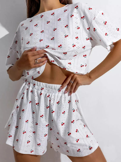 Sexy Split Shorts Crew Neck Top Pajamas Set