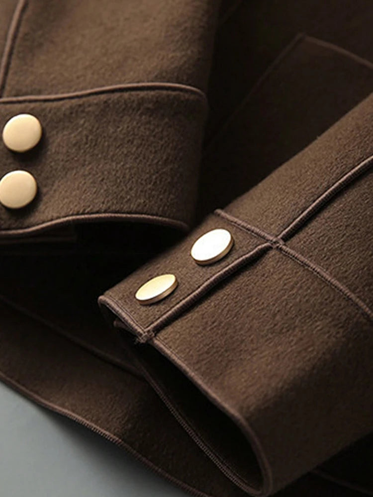 Classic Solid Short Woolen Warm Clothing Button Up Coat