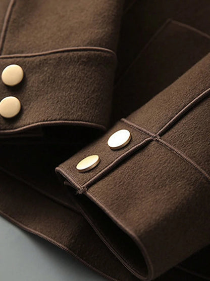 Classic Solid Short Woolen Warm Clothing Button Up Coat