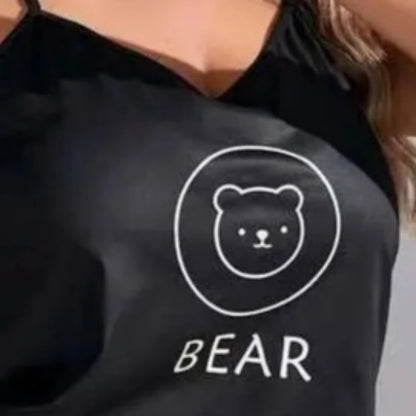 Plus Size Bear Print Sleeveless Screw Top & Shorts Pajamas Sets