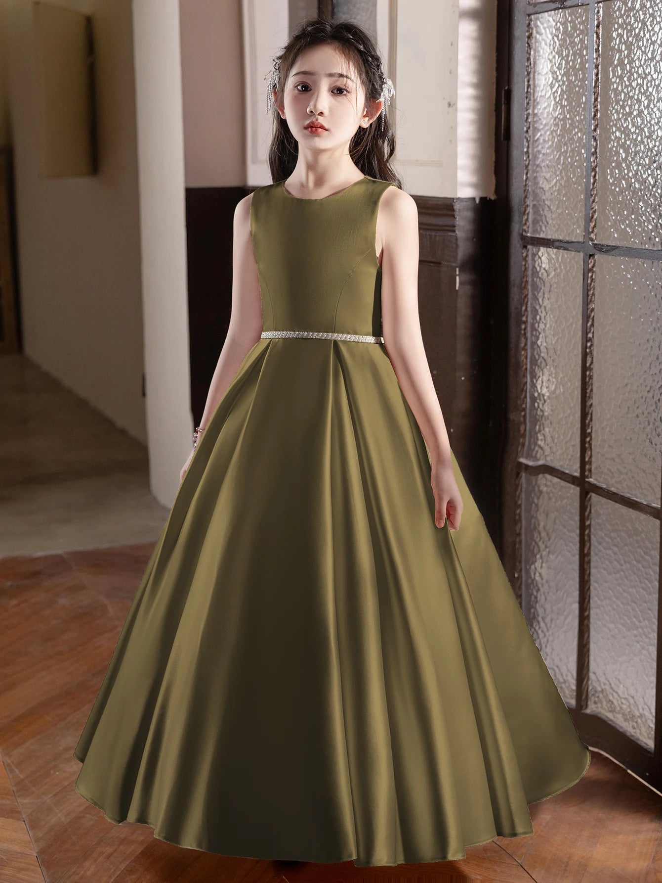 Black Long Dress For Teenage Big Bow Bridesmaid Dress