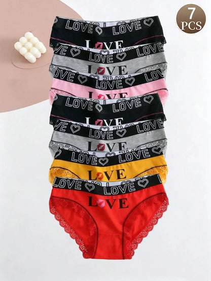 7pcs underwear with multi-color LOVE printed underwear soft cotton underwear