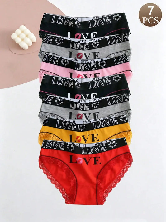 7pcs underwear with multi-color LOVE printed underwear soft cotton underwear