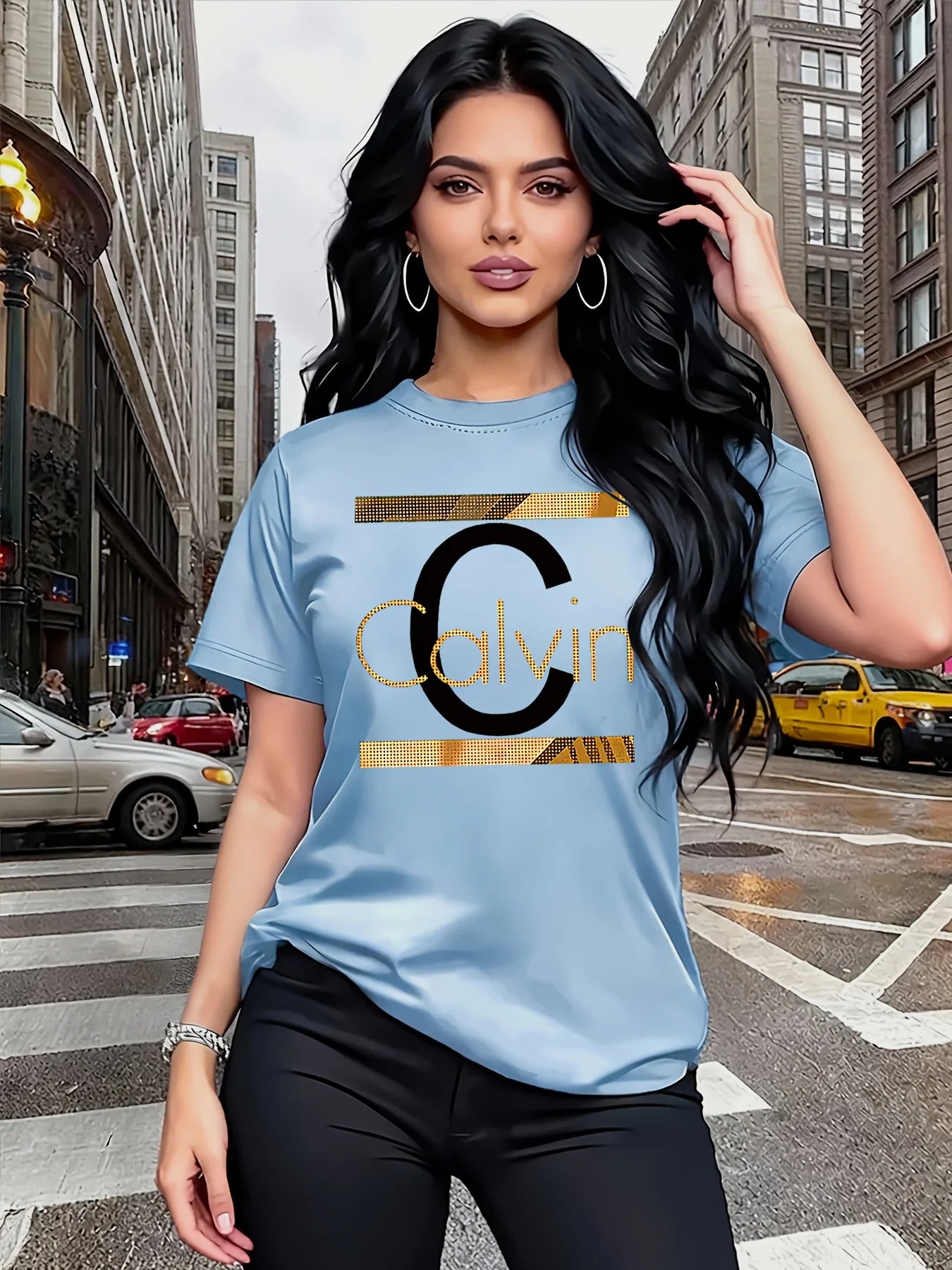 Calvin Letter Print Top T-Shirt