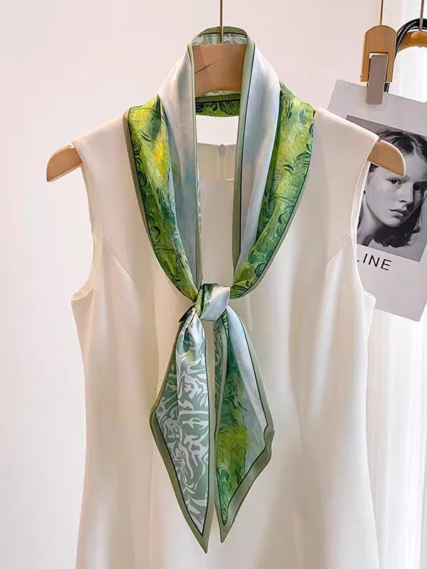 Luxury Long Silk Scarf Animal Horse Print Thin Narrow Scarf Shawl
