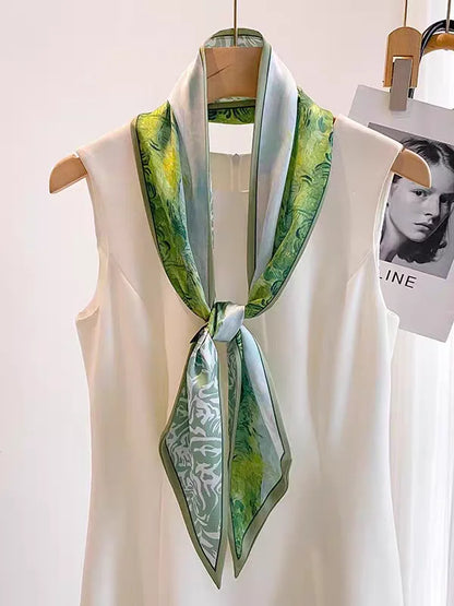 Luxury Long Silk Scarf Animal Horse Print Thin Narrow Scarf Shawl