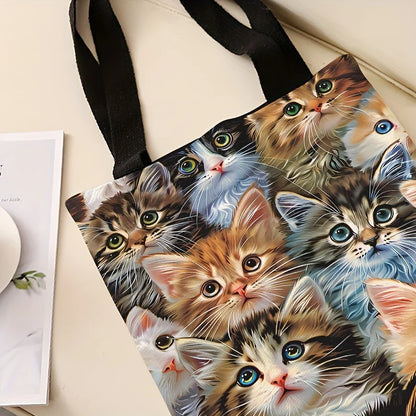 Cat printed casual canvas shopping bag