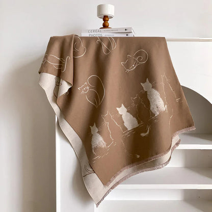 Luxury Winter Cashmere Little Cat Print Scarf
