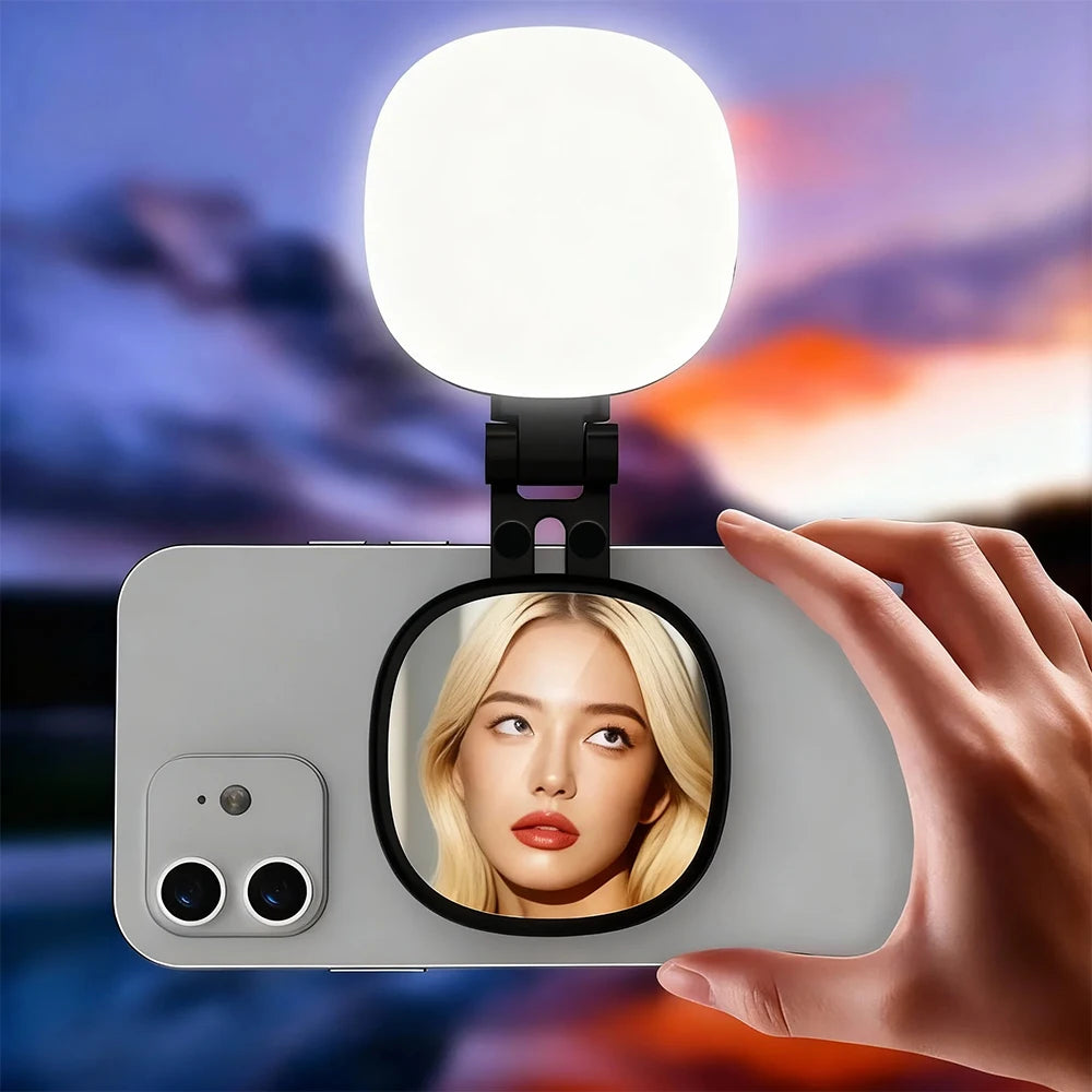 Magnetic Mini 3 Color Dimmable Fill Light With Selfie Mirror Clip