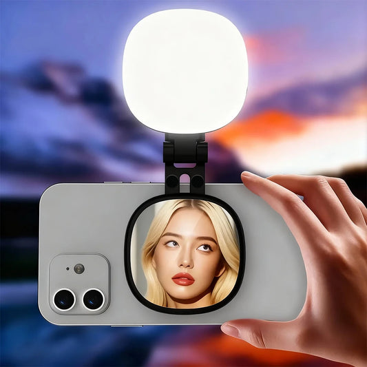 Magnetic Mini 3 Color Dimmable Fill Light With Selfie Mirror Clip