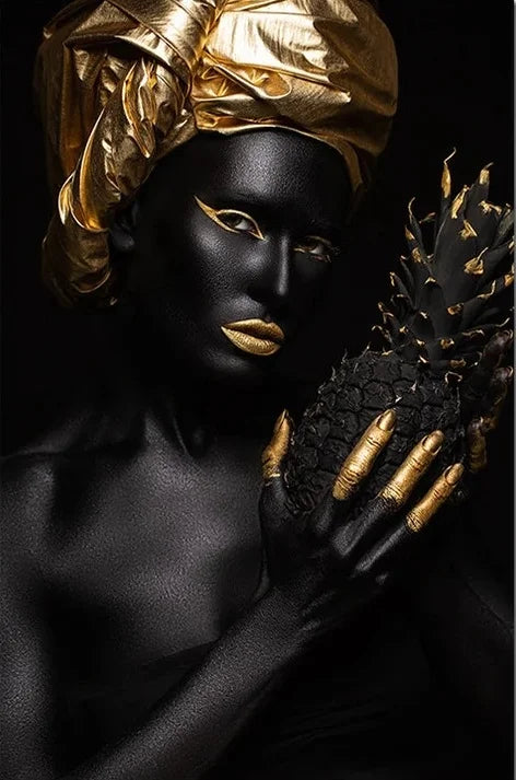 African Women Classic Black Gold Gestures Posters Female Portraits Canvas