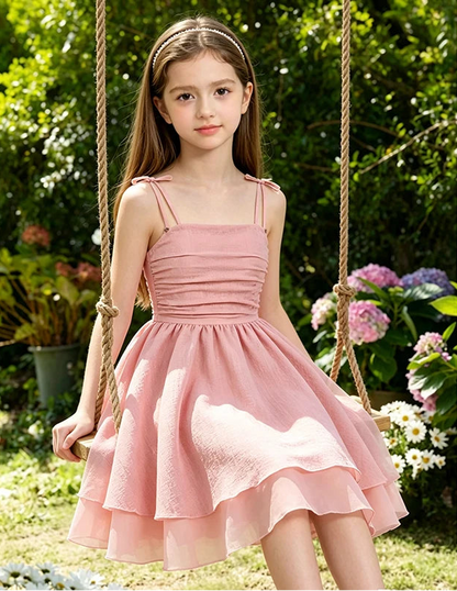 Pink Tiered Sling Princess Sweet Style Tween Girls Dress