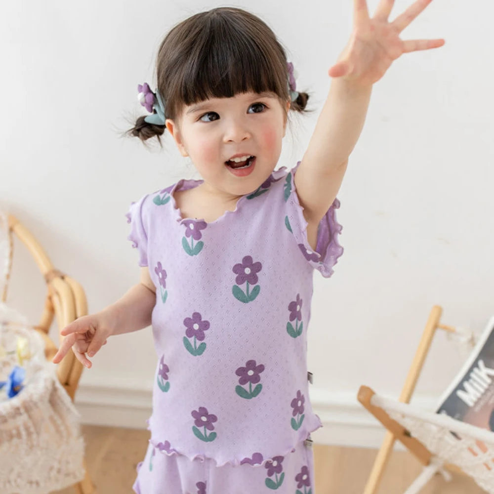 Baby Girl 3-7 Years Old Flower Pajama Set
