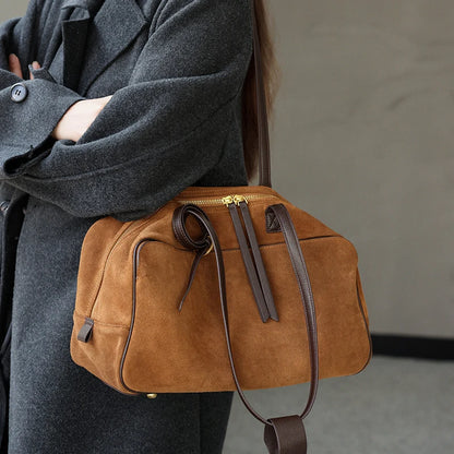 Autumn Winter Cow Genuine Leather Tote Suede Large Capacity Velvet Bags