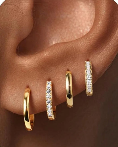 4 Pairs 925 Silver Plated CZ Hoop Cartilage Helix Sparkling Cubic Zirconia Earrings  Set