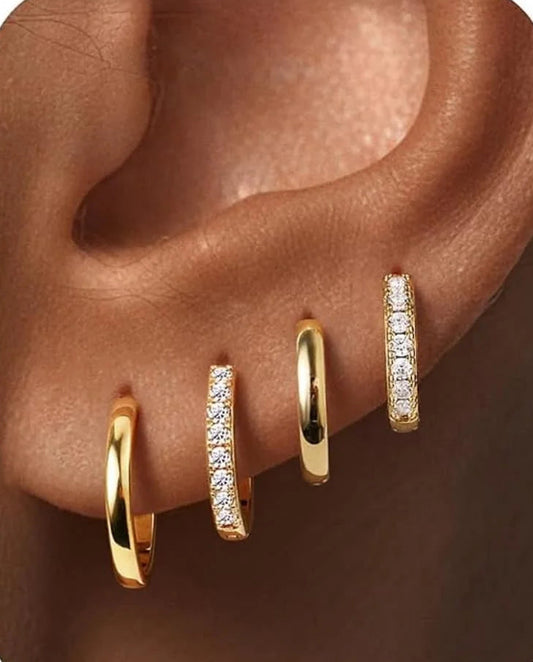 4 Pairs 925 Silver Plated CZ Hoop Cartilage Helix Sparkling Cubic Zirconia Earrings  Set