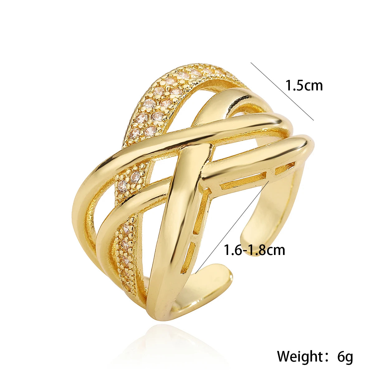 Gold/Silver Geometric Shiny AAA CZ Inlay Copper Rings