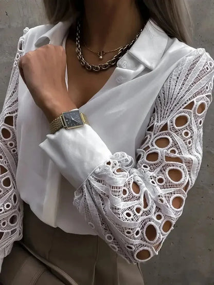 V-neck Lace Sleeve Cut-out Blouse