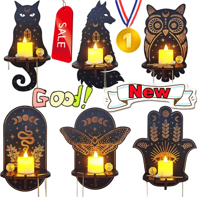 Wall Hanging Candlestick Wooden Carving Decor