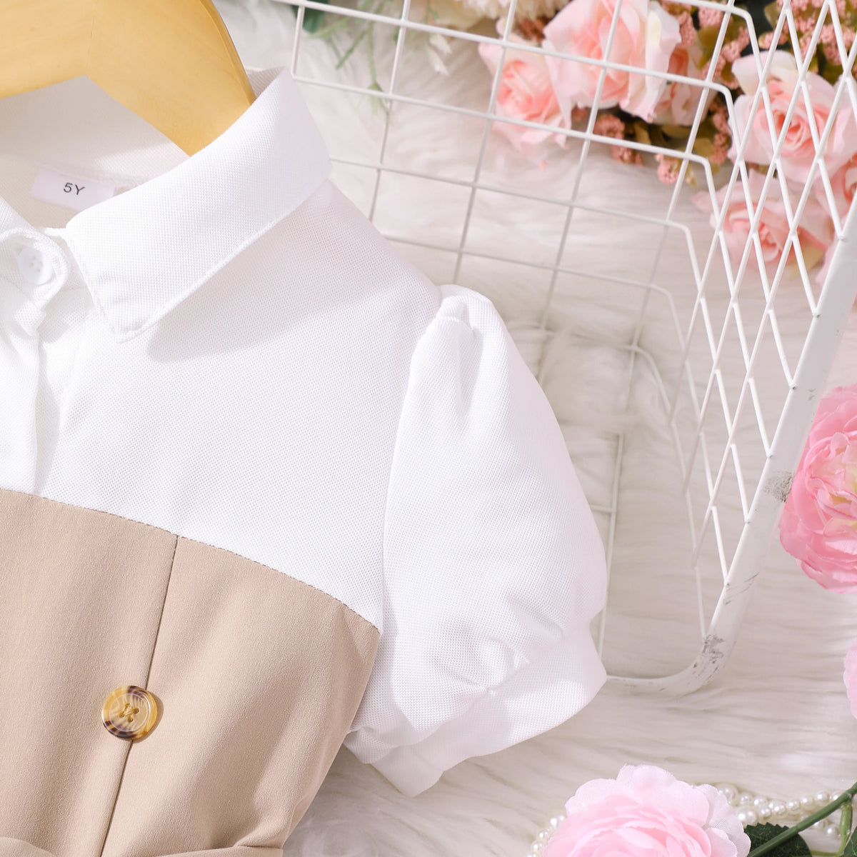4-7 Years Princess Puff Sleeve Summer Peter Pan Collar Dress