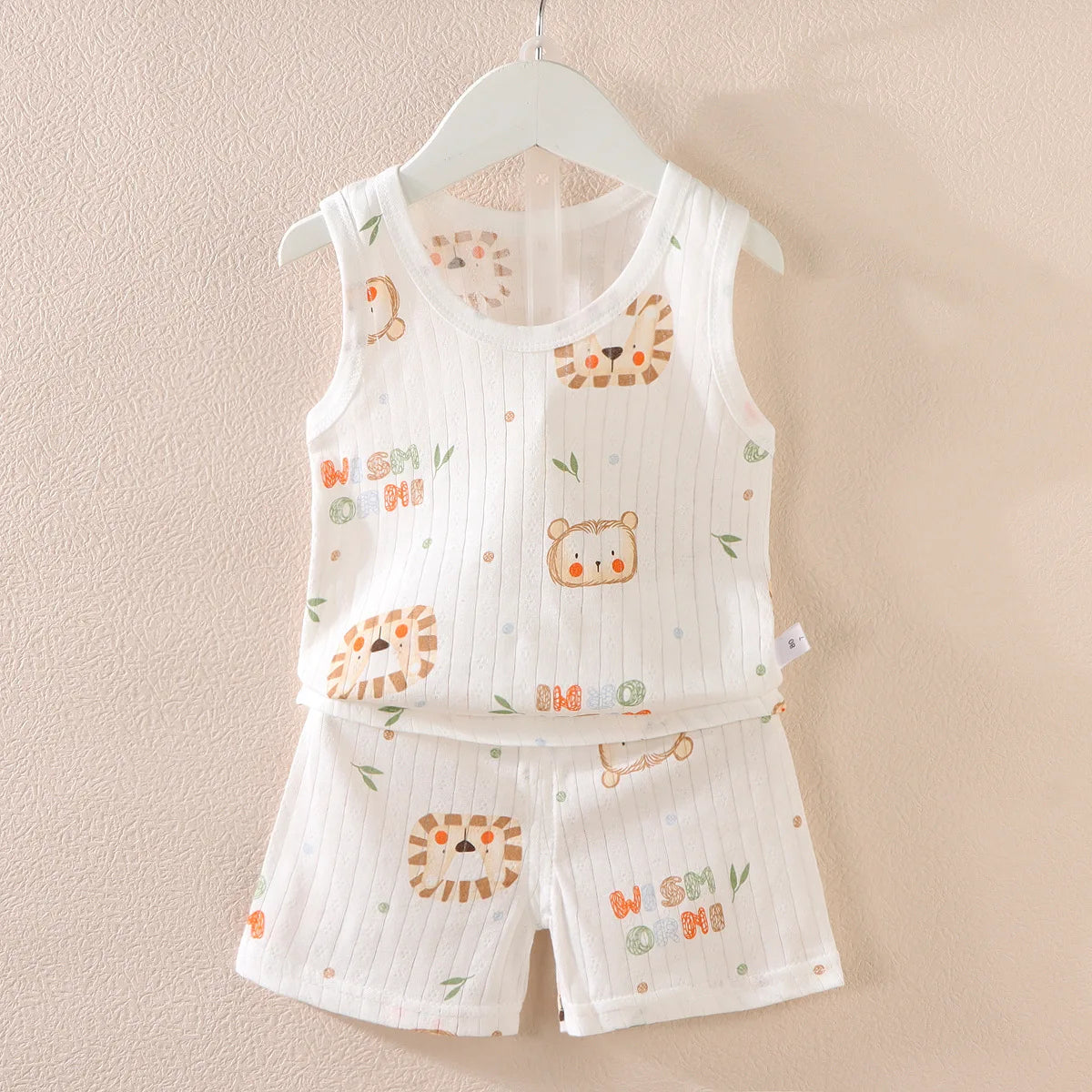 Cartoon Thin Style Sleeveless Baby Pajamas Set