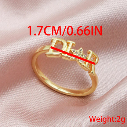 Zircon Letter D Stainless Steel Star Ring