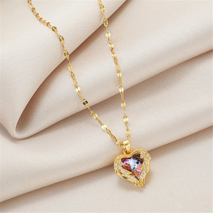 Colorful Crystal Ocean Heart Pendant Necklace Jewelry
