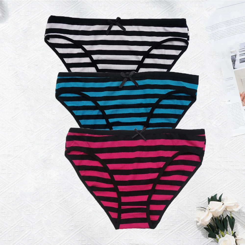 Striped Underwear Plus Size Seamless Panties Cotton Lingerie 3 pcs/lot