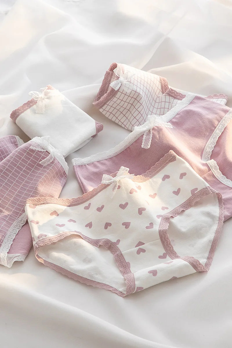 5Pcs/Lot Cute Love Cotton Sexy Lingerie