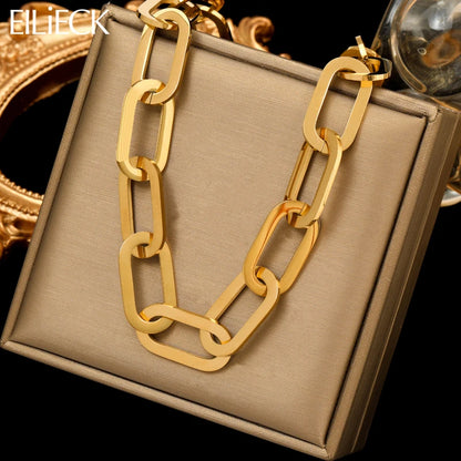Stainless Steel Gold Color Thick Link Chain Necklace