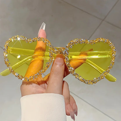 Heart Shaped Frameless Rhinestone Red Glasses