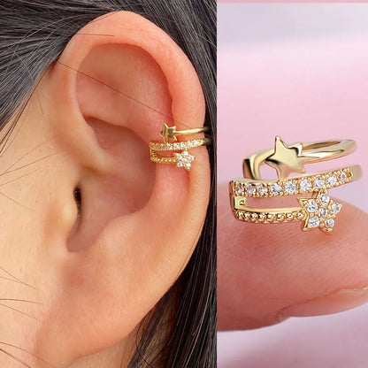 Geometry Crystal CZ  Leaf Clip Earring