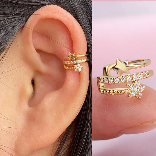 Geometry Crystal CZ  Leaf Clip Earring